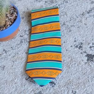Vintage Gucci Orange Blue Bridle Buckle Stripe Tie